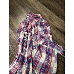 Express Womens Plaid Button Down Shirt Pink Blue White Long Sleeve XS TP